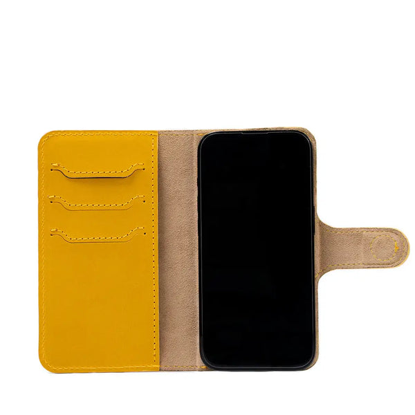 Iphone 14 series top-grain leather folio case wallet