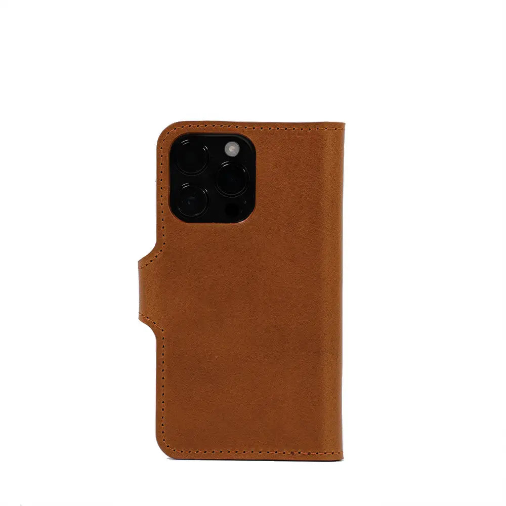 Iphone 15 series full-grain leather folio case wallet