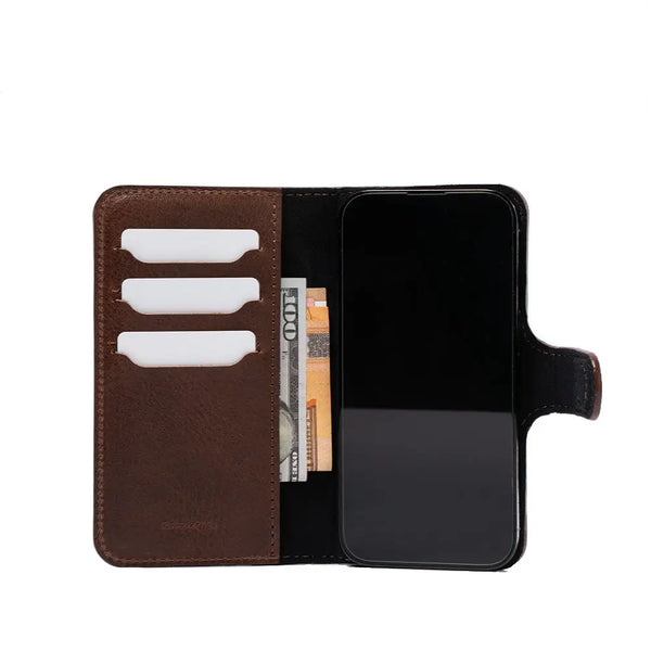 Iphone 15 series full-grain leather folio case wallet