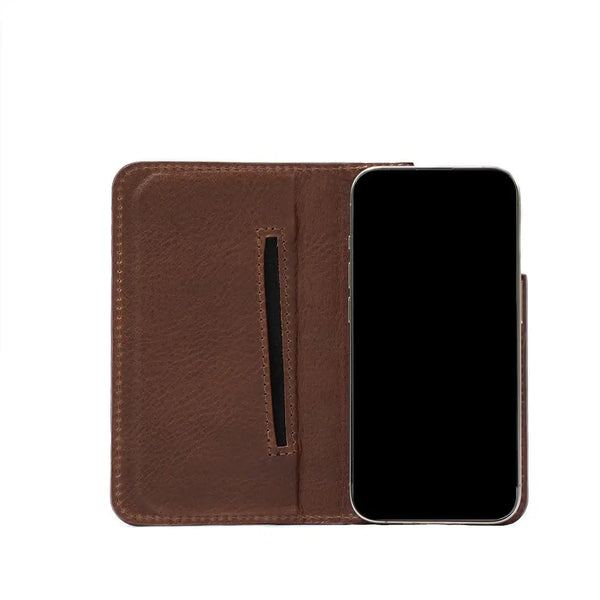 Iphone 15 series leather folio case wallet with magsafe