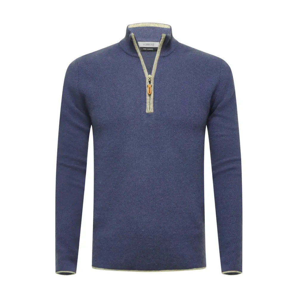 Jeans Grey Cashmere Zip Neck Sweater Verbier in pique stitch - Nexellus