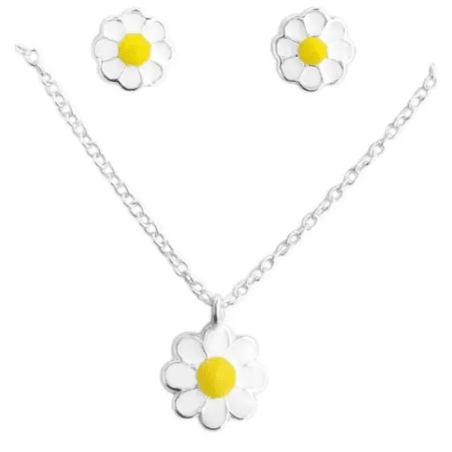 Kids  Silver Flower Pendant Necklace jewelry Set - Nexellus