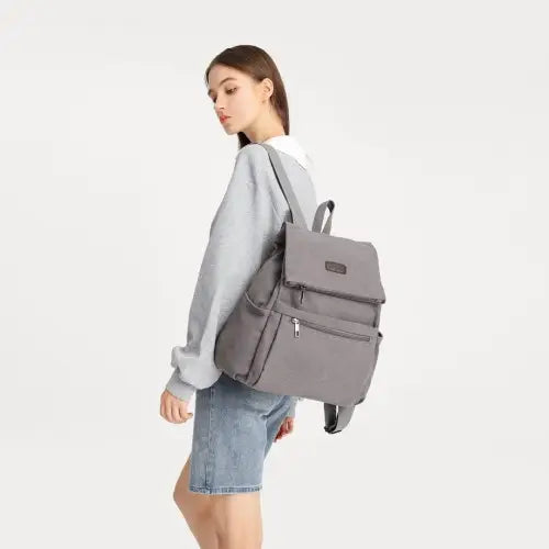 Kono canvas clamshell drawstring school backpack - grey