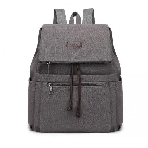 EB2233 - Kono Canvas Clamshell Drawstring School Backpack - Grey - Nexellus