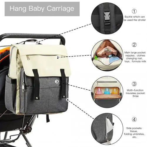 E1970 - Kono Multi Compartment Baby Changing Backpack with USB Connectivity - Grey - Nexellus