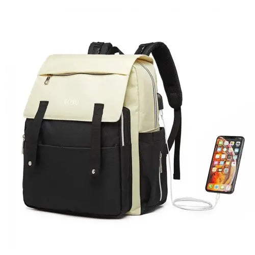 E1970 - Kono Multi Compartment Baby Changing Backpack with USB Connectivity - Black - Nexellus