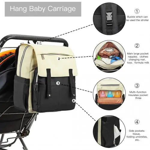 E1970 - Kono Multi Compartment Baby Changing Backpack with USB Connectivity - Black - Nexellus