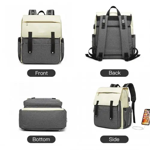 E1970 - Kono Multi Compartment Baby Changing Backpack with USB Connectivity - Grey - Nexellus