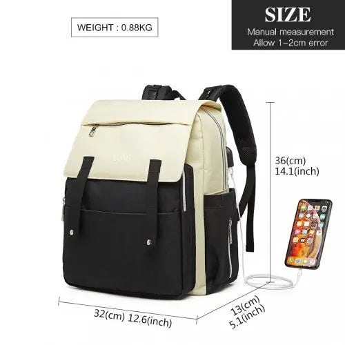 E1970 - Kono Multi Compartment Baby Changing Backpack with USB Connectivity - Black - Nexellus