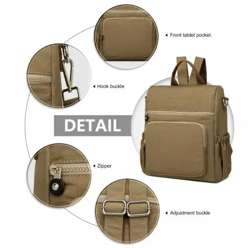 EH2107 - Kono Multi Way Anti-theft Waterproof Backpack Shoulder Bag - Khaki - Nexellus