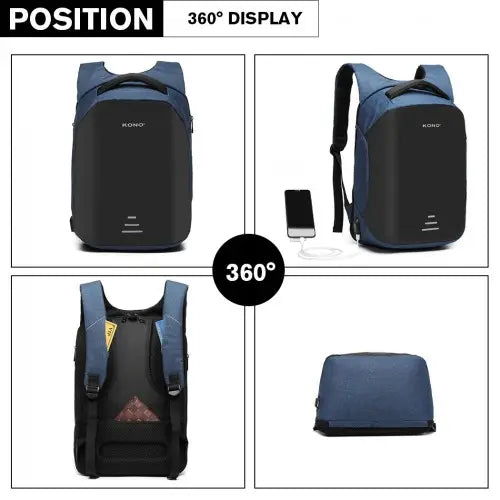 Kono reflective usb charging interface backpack - navy