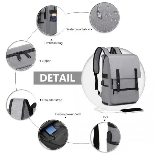 EG2032 - Kono Smart Practical Backpack with USB Chargable Interface - Grey - Nexellus