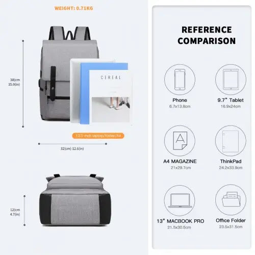 EG2032 - Kono Smart Practical Backpack with USB Chargable Interface - Grey - Nexellus