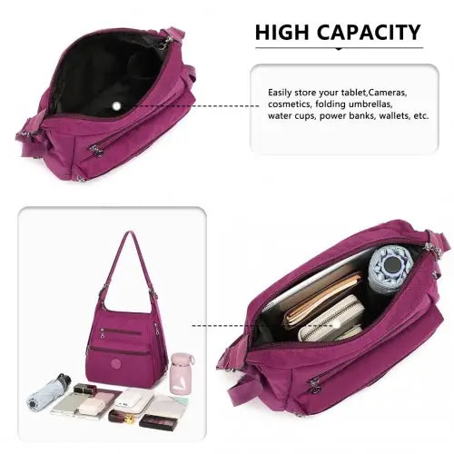 EH2063 - Kono Three Way Multipurpose Casual Shoulder Bag With Double Zippers - Purple - Nexellus