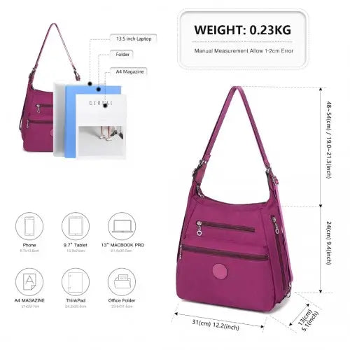 EH2063 - Kono Three Way Multipurpose Casual Shoulder Bag With Double Zippers - Purple - Nexellus