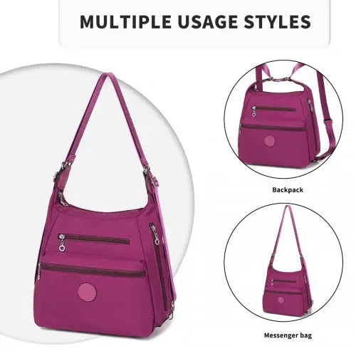 EH2063 - Kono Three Way Multipurpose Casual Shoulder Bag With Double Zippers - Purple - Nexellus