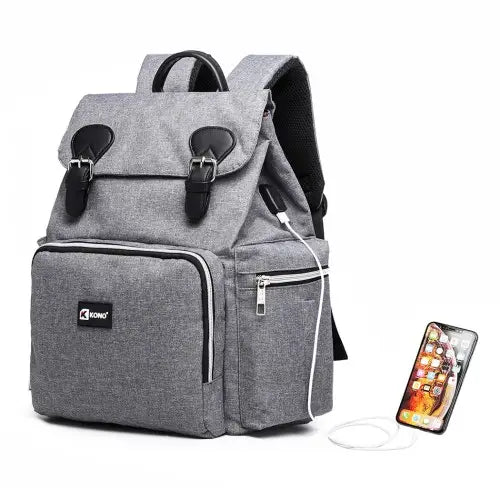 E1976 - Kono Travel Baby Changing Backpack with USB Charging Interface - Grey - Nexellus