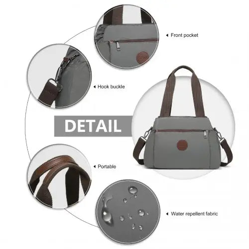 EH2239 - Kono Waterproof Multi-Functional Handbag Cross Body Bag - Grey - Nexellus