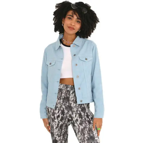 Ladies brave soul blooms denim jacket - Blue / 12