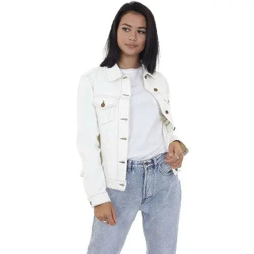 Ladies brave soul blooms denim jacket - ECRU / 10