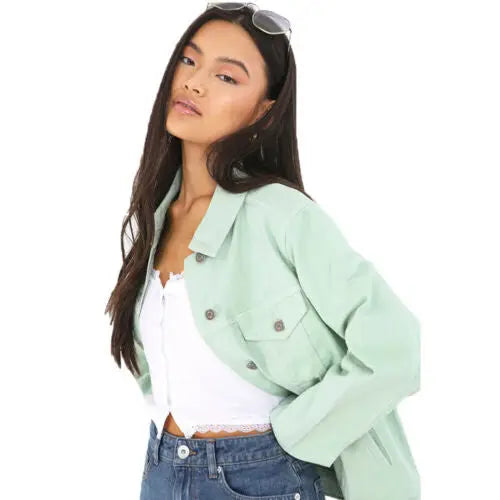 Ladies brave soul blooms denim jacket - Sage (Green) / 8