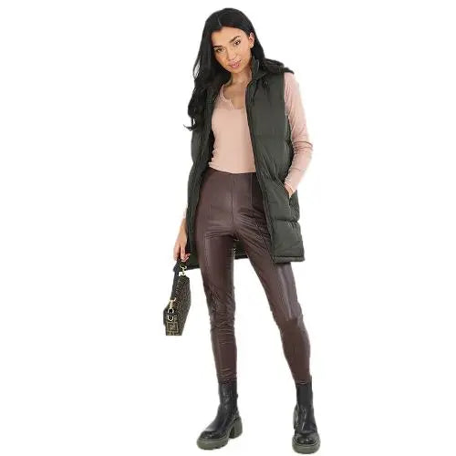 Ladies brave soul cellolgil padded longline gilet - Khaki