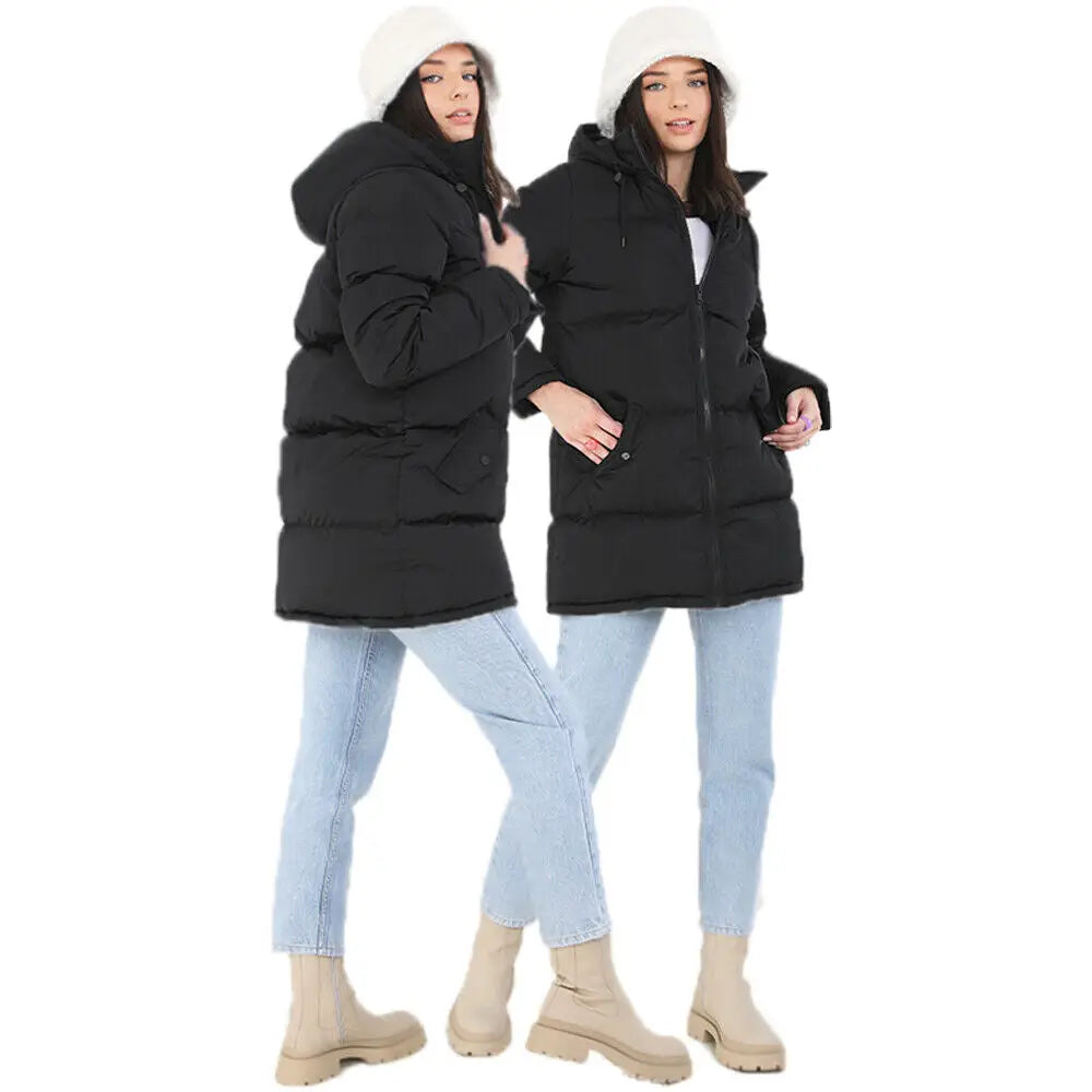 Ladies brave soul cellolong padded longline coat - Black