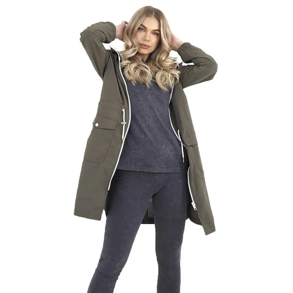 Ladies brave soul devan hooded rain mac - Khaki / 14