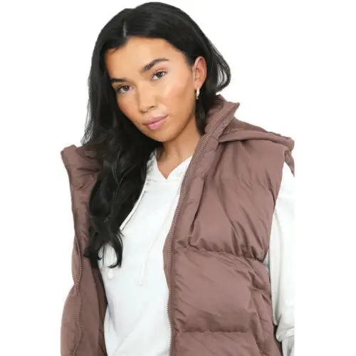 Ladies brave soul mila padded gilet - Peppercorn Brown / 8