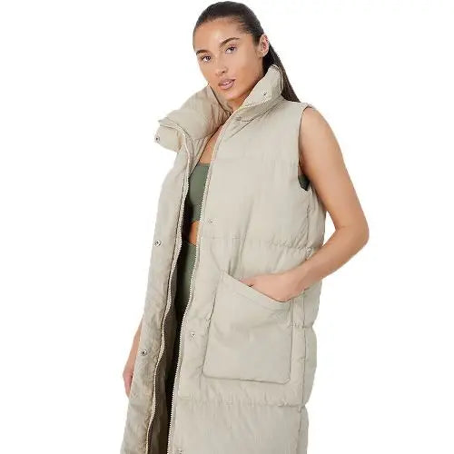 Ladies brave soul toney padded long gilet - Stone / 16