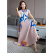 Ladies Top Quality Printed Half Collar Short Sleeve Sweater, with Pleated Midi Skirt - 2 Piece Set Nexellus