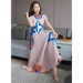 Ladies Top Quality Printed Half Collar Short Sleeve Sweater, with Pleated Midi Skirt - 2 Piece Set Nexellus