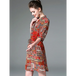 Ladies Vintage Print Stitching Slim Shirt Dress Nexellus