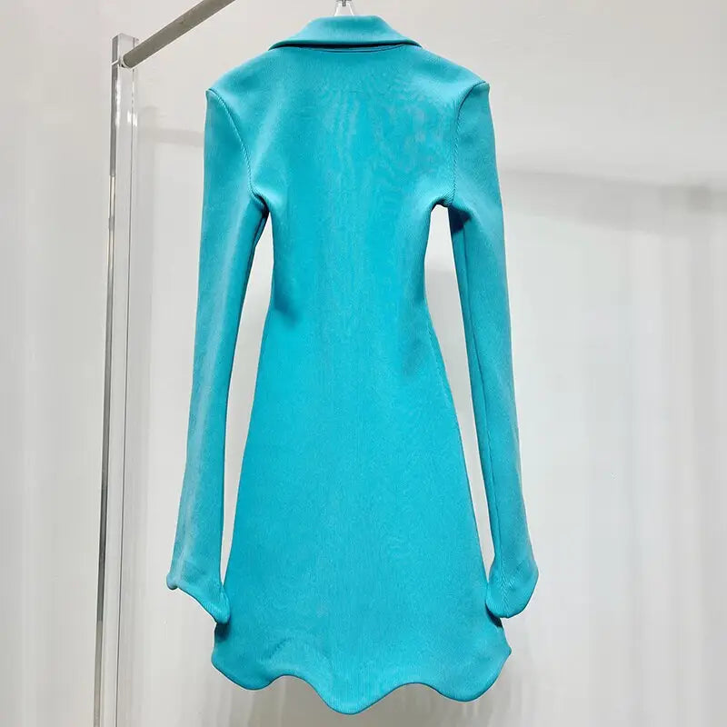 Lapel deep V-neck Rhinestone long sleeve Women Dress Nexellus