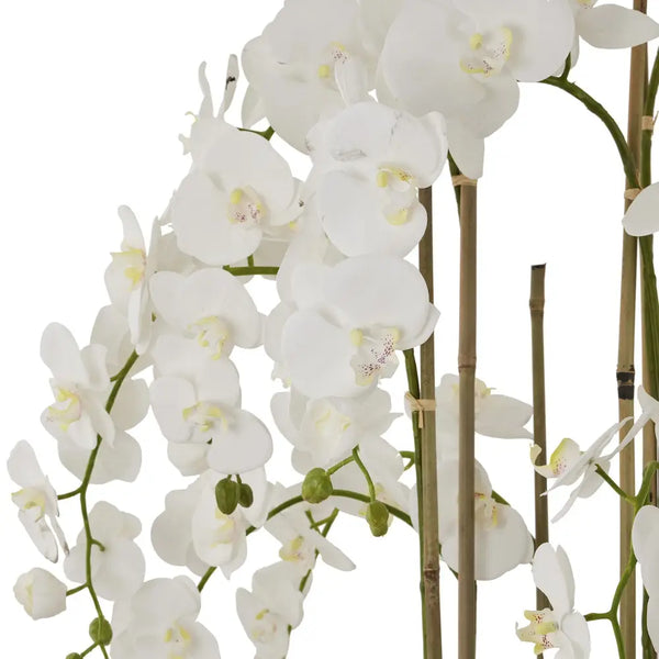 Large white orchid in antique stone pot - All Artificial