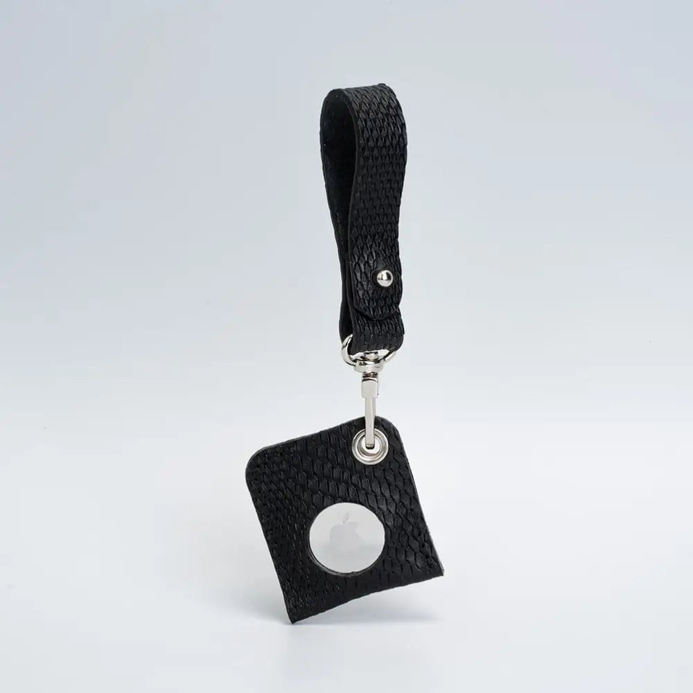 Leather airtag bag charm - Black Snake Print