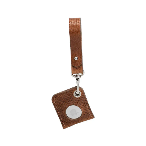 Leather airtag bag charm - Brown Snake Print