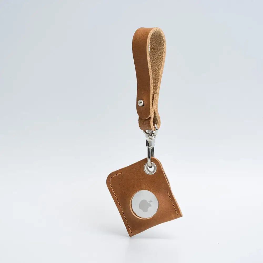 Leather airtag bag charm - Camel