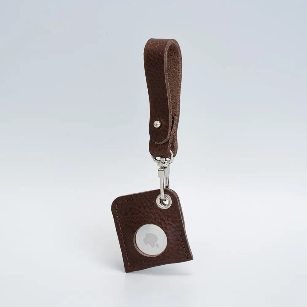 Leather airtag bag charm - Chocolate Brown