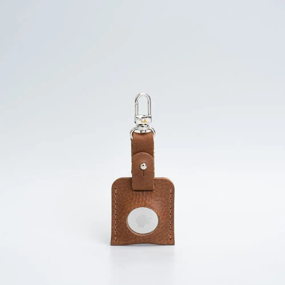 Leather airtag bag charm with carabiner - Brown