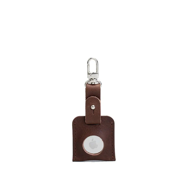 Leather airtag bag charm with carabiner - Mahogany