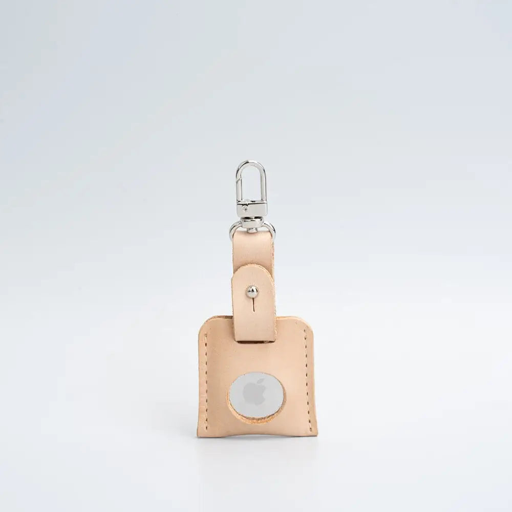 Leather airtag bag charm with carabiner - Natural Beige