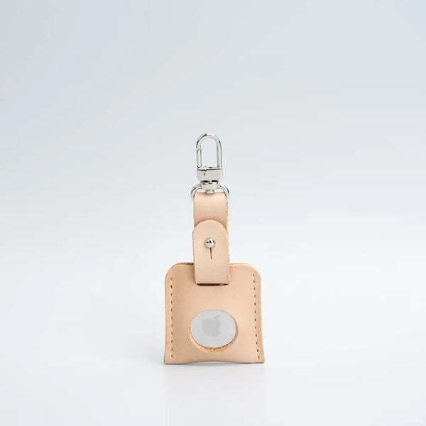 Leather airtag bag charm with carabiner - Natural Beige