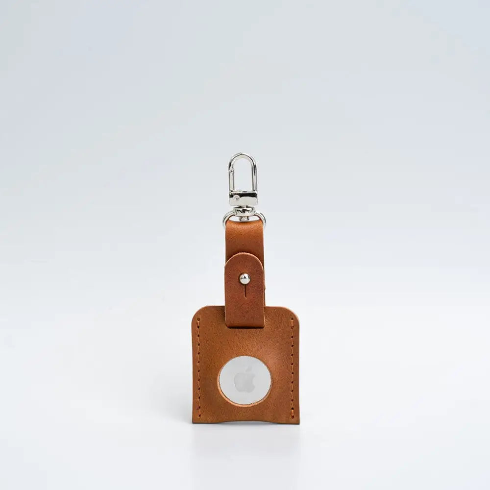 Leather airtag bag charm with carabiner - Tan