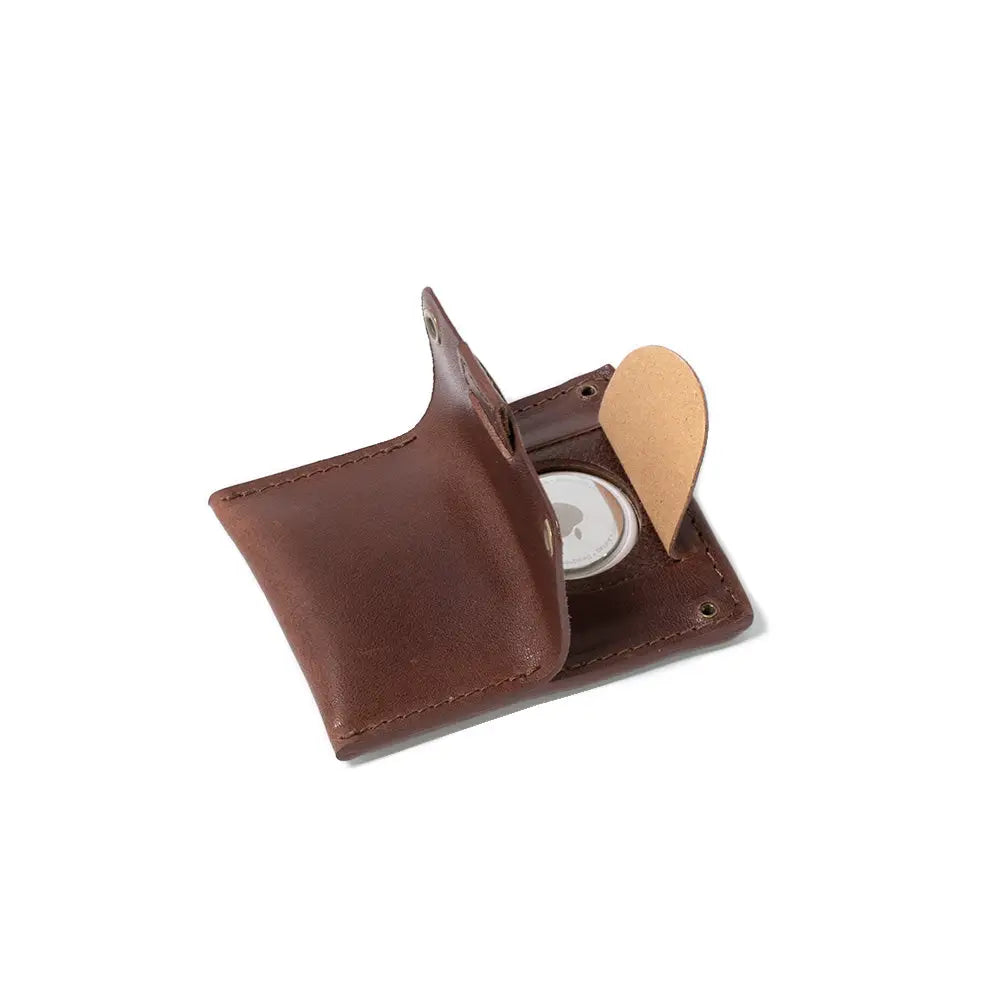 Leather airtag card holder 2.0 - Mahogany