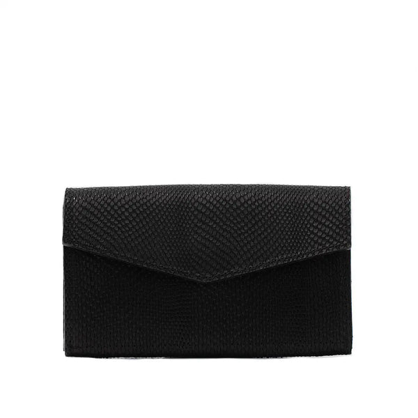 Leather airtag long flap wallet - Black Snake Print