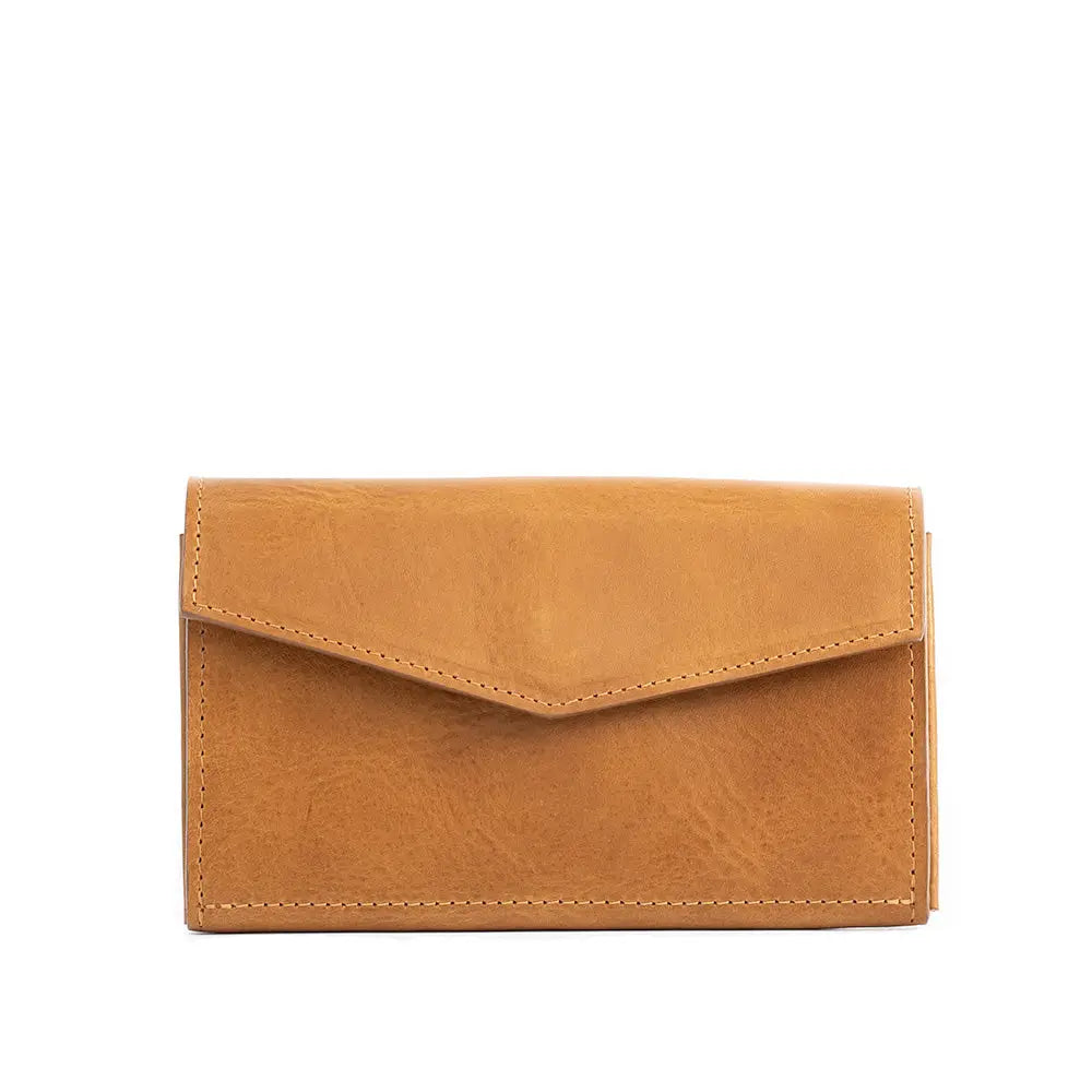 Leather airtag long flap wallet - Camel / Without Strap