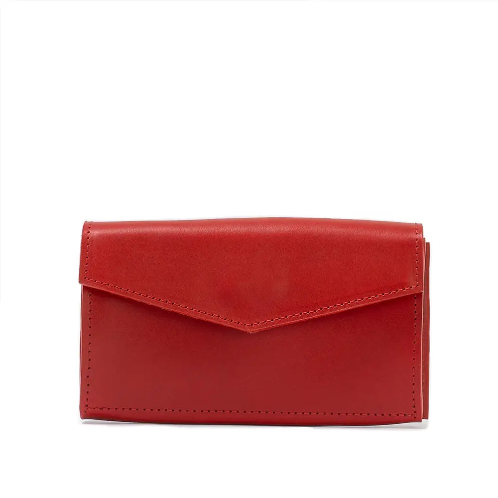 Leather airtag long flap wallet - Red / With Strap