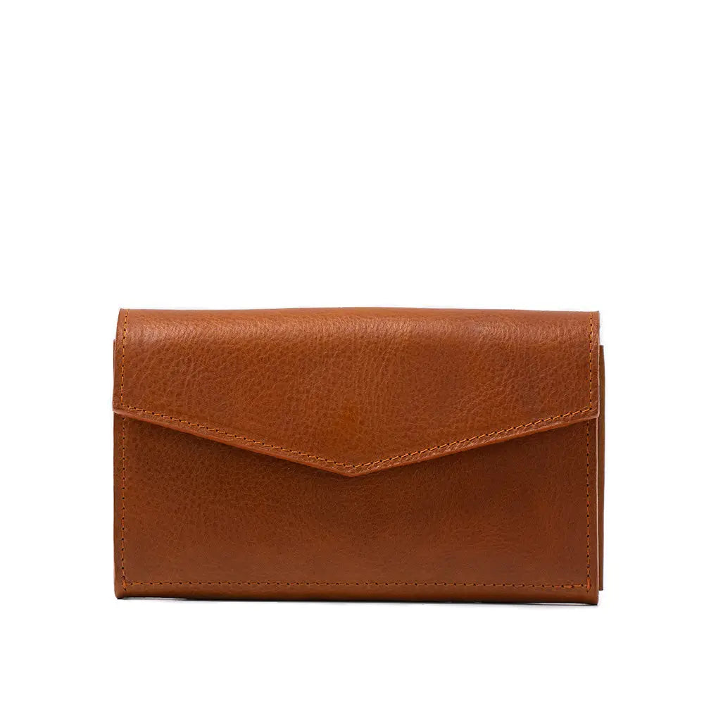 Leather airtag long flap wallet - Tan / With Strap