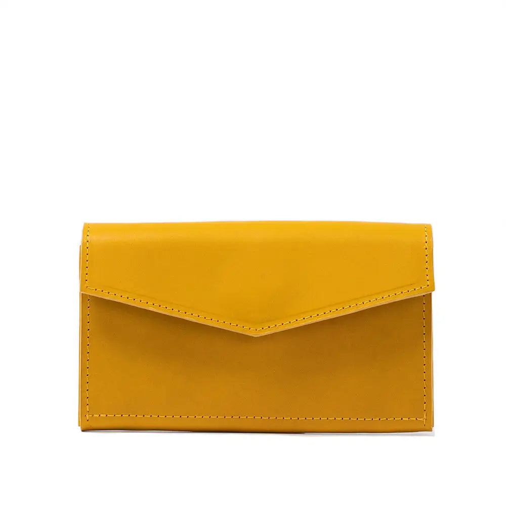 Leather airtag long flap wallet - Yellow / Without Strap